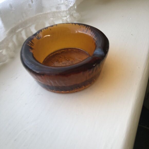 Vtg Amber Nuline Glass Cigar Ashtray Retro Heart Bird Valentine Dove Wheaton - Picture 5 of 5